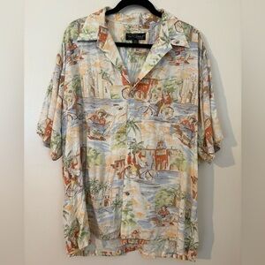 Vintage Tori Richard Hawaiian Shirt with Street Scene, Size XL